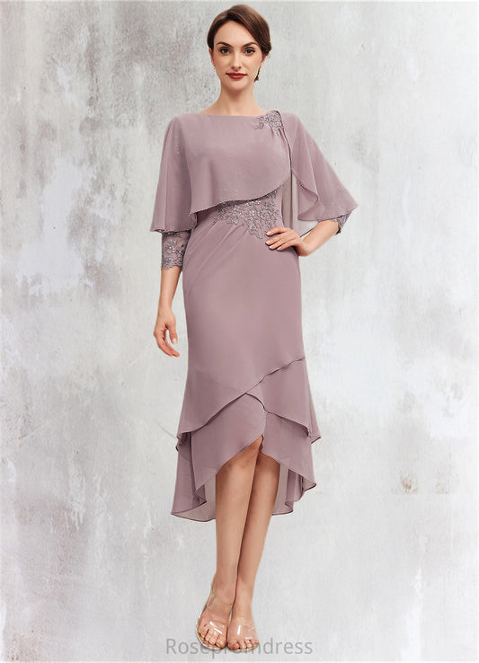 Anabel Sheath/Column Scoop Neck Asymmetrical Chiffon Mother of the Bride Dress With Ruffle Lace Sequins SRS126P0014826