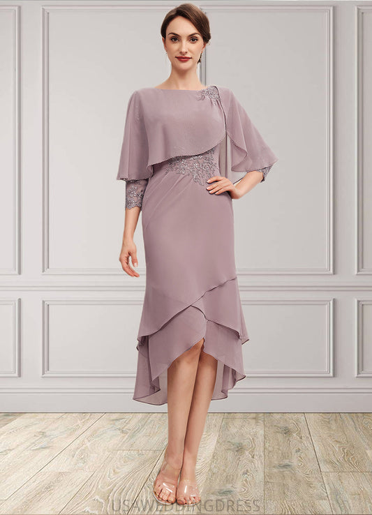 Brooklynn Sheath/Column Scoop Neck Asymmetrical Chiffon Mother of the Bride Dress With Ruffle Lace Sequins DS126P0014826