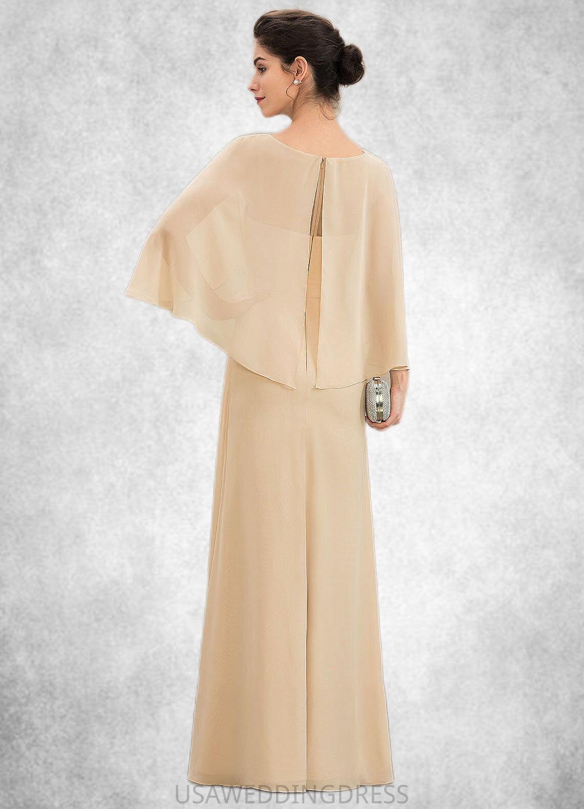 London A-Line Scoop Neck Floor-Length Chiffon Mother of the Bride Dress With Ruffle Beading Sequins DS126P0014827