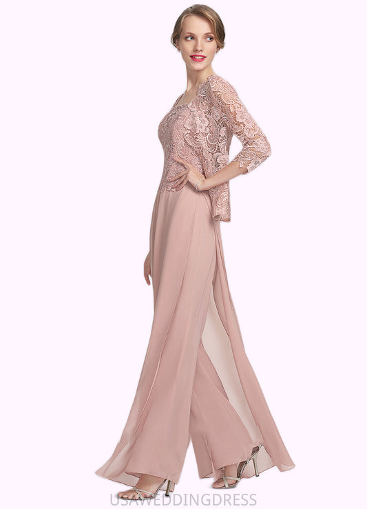 Mignon Jumpsuit/Pantsuit Square Neckline Floor-Length Chiffon Lace Mother of the Bride Dress DS126P0014828