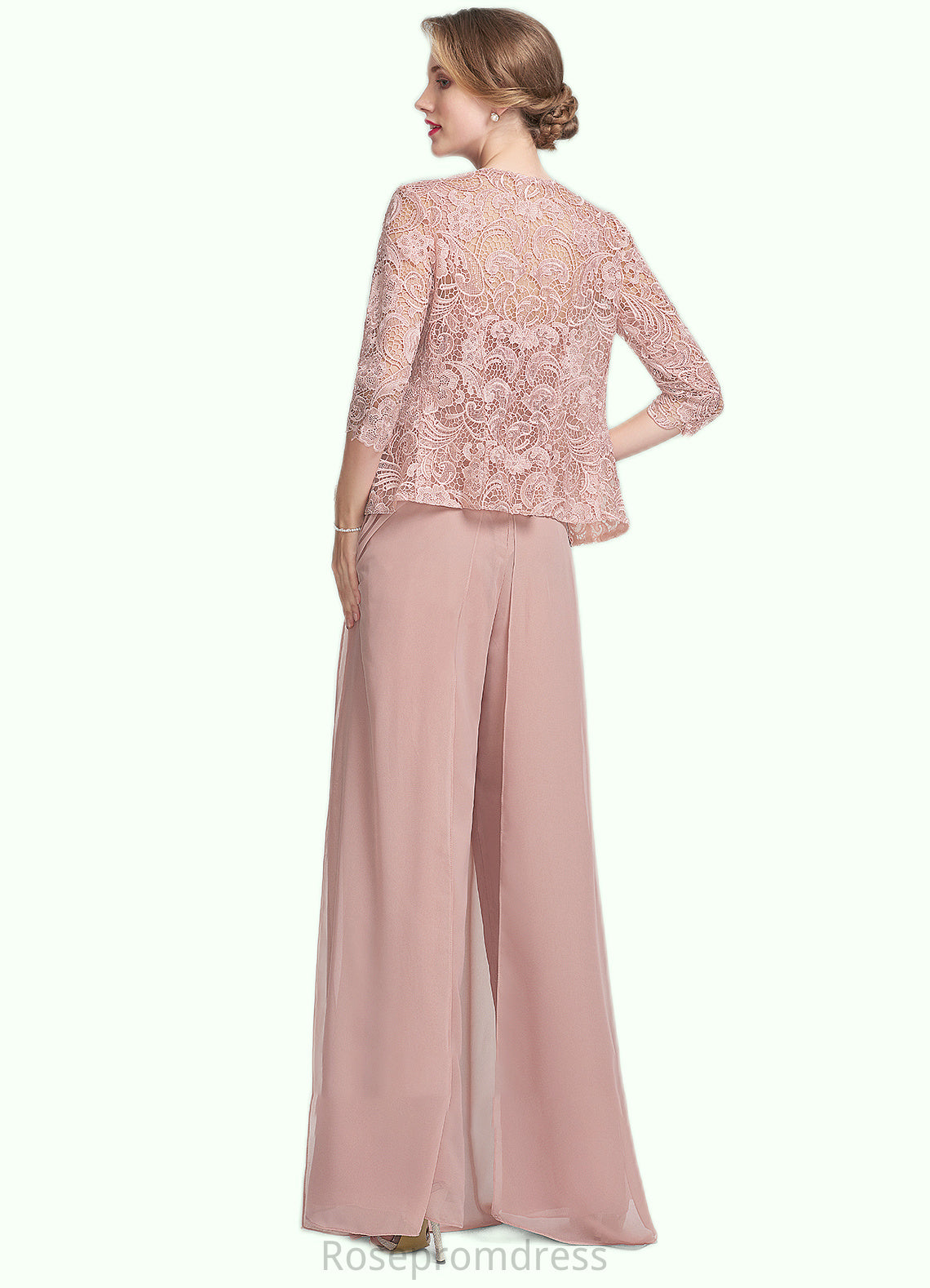 Kennedy Jumpsuit/Pantsuit Square Neckline Floor-Length Chiffon Lace Mother of the Bride Dress SRS126P0014828