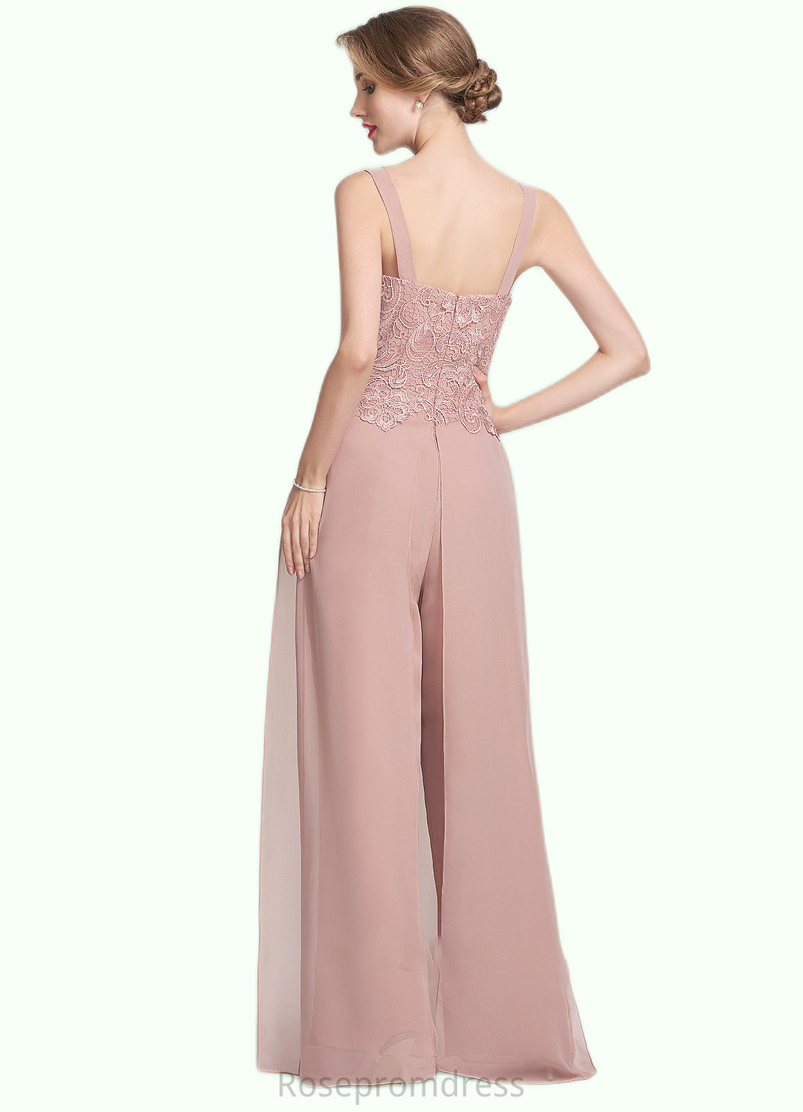 Kennedy Jumpsuit/Pantsuit Square Neckline Floor-Length Chiffon Lace Mother of the Bride Dress SRS126P0014828