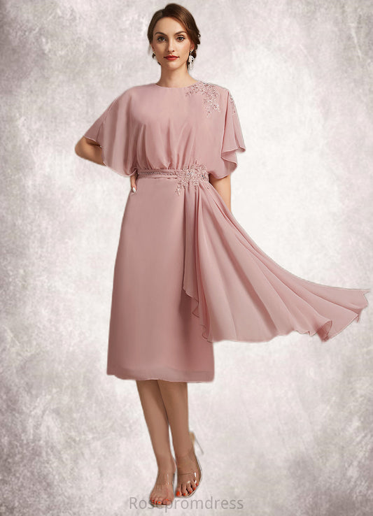 Cheryl Sheath/Column Scoop Neck Knee-Length Chiffon Mother of the Bride Dress With Appliques Lace SRS126P0014829