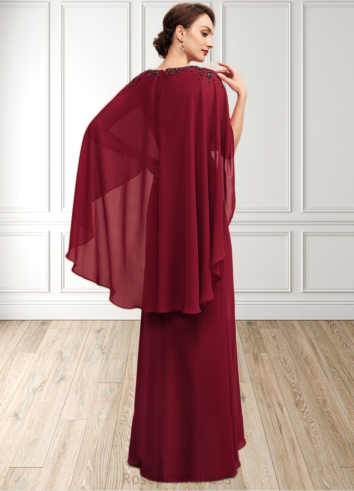 Mariana A-Line V-neck Floor-Length Chiffon Mother of the Bride Dress With Ruffle Beading Sequins SRS126P0014833