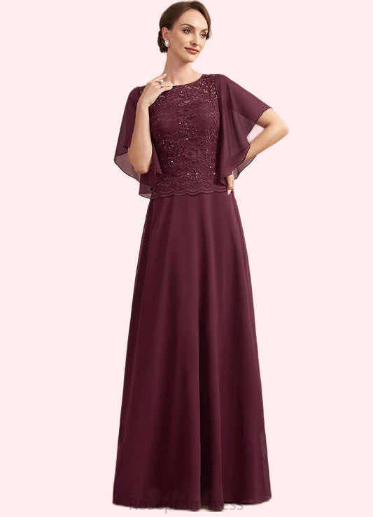 Rosemary A-Line Scoop Neck Floor-Length Chiffon Lace Mother of the Bride Dress With Sequins SRS126P0014834