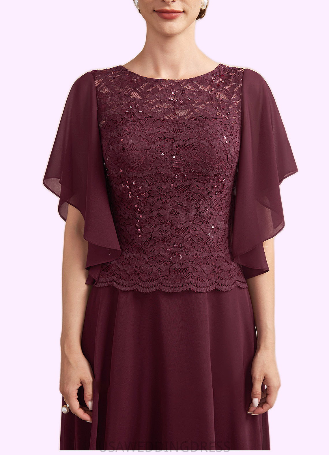 Gemma A-Line Scoop Neck Floor-Length Chiffon Lace Mother of the Bride Dress With Sequins DS126P0014834