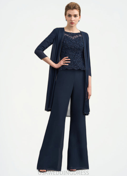 Talia Jumpsuit/Pantsuit Scoop Neck Floor-Length Chiffon Lace Mother of the Bride Dress With Beading DS126P0014836