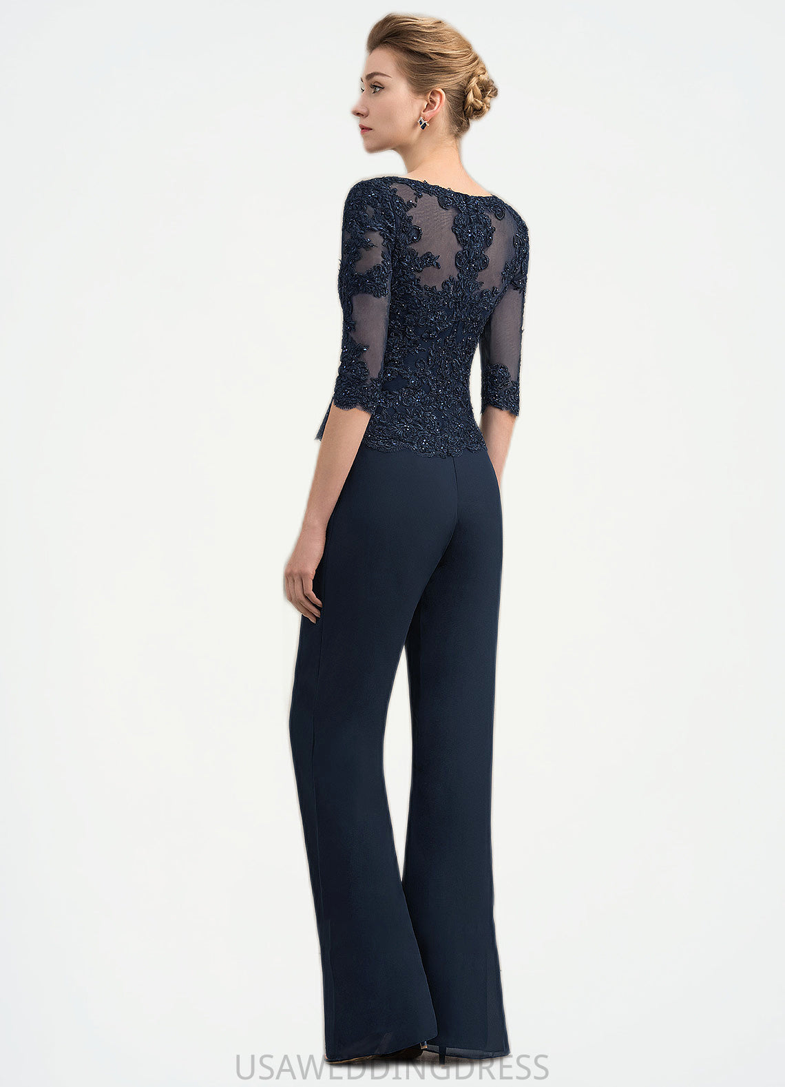 Talia Jumpsuit/Pantsuit Scoop Neck Floor-Length Chiffon Lace Mother of the Bride Dress With Beading DS126P0014836