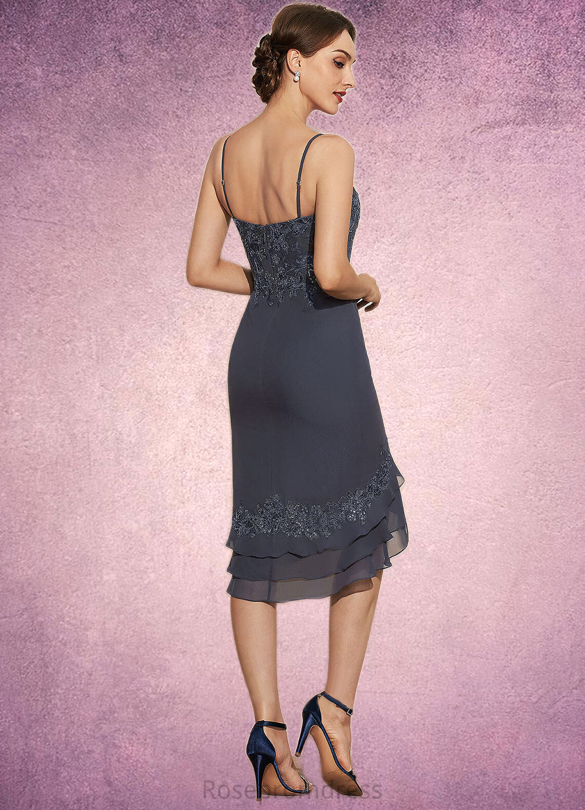 Sophie Sheath/Column Sweetheart Asymmetrical Chiffon Lace Mother of the Bride Dress With Sequins Cascading Ruffles SRS126P0014837