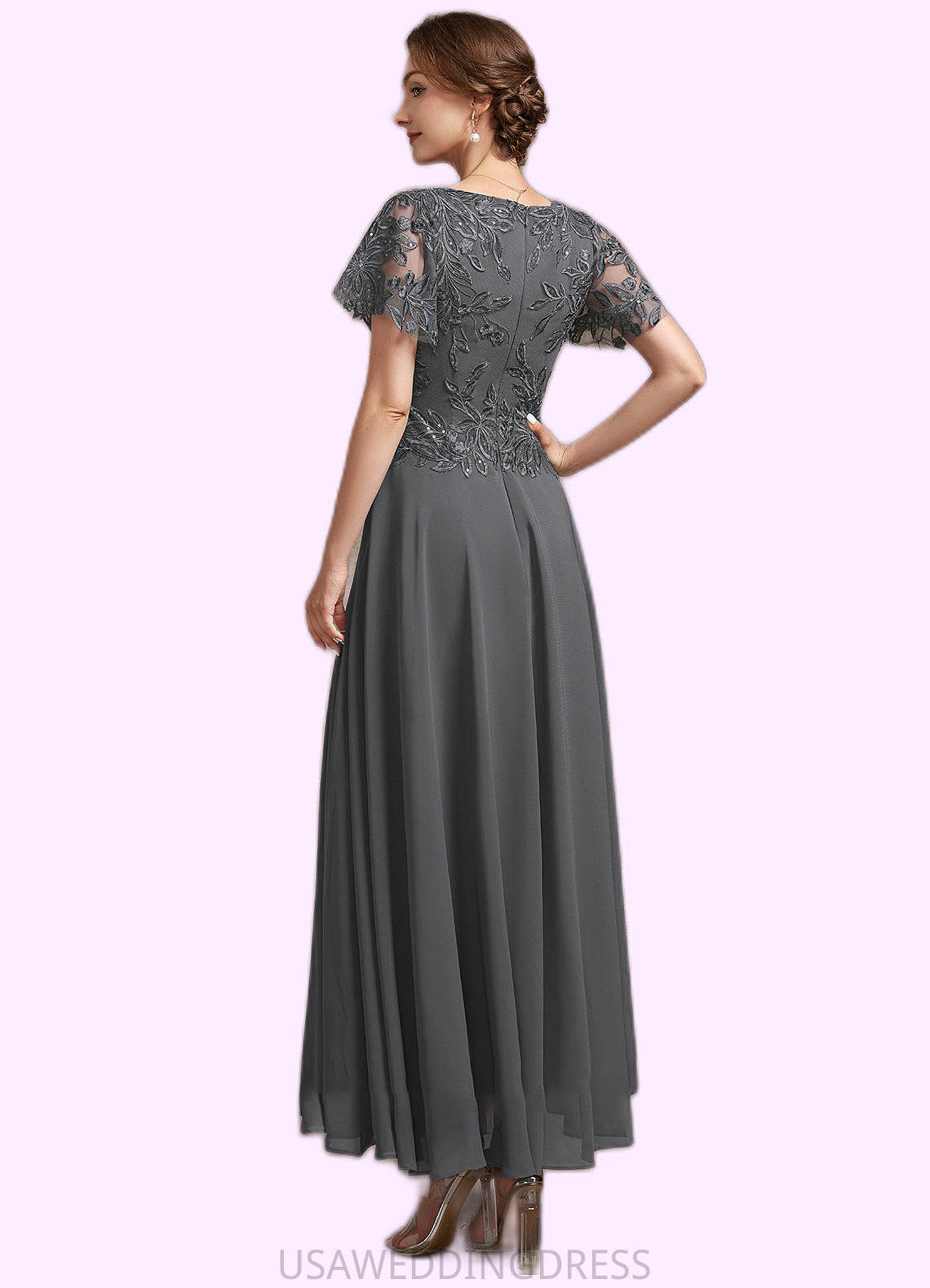 Shea A-Line V-neck Ankle-Length Chiffon Lace Mother of the Bride Dress With Sequins DS126P0014838
