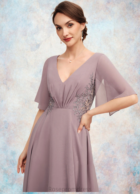 Aimee A-Line V-neck Asymmetrical Chiffon Mother of the Bride Dress With Ruffle Lace Beading SRS126P0014839