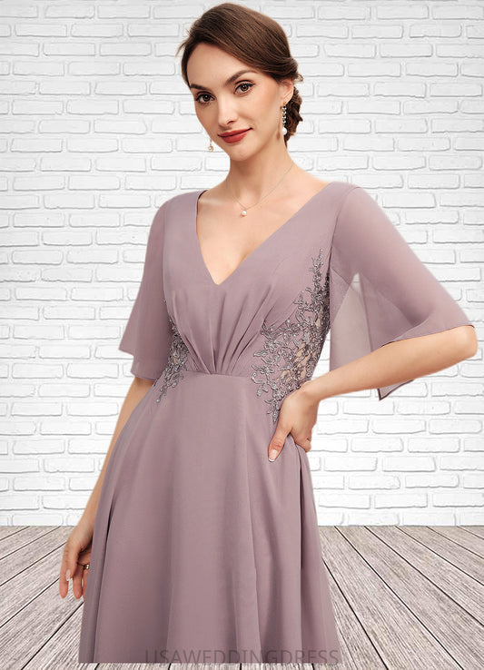 Miranda A-Line V-neck Asymmetrical Chiffon Mother of the Bride Dress With Ruffle Lace Beading DS126P0014839