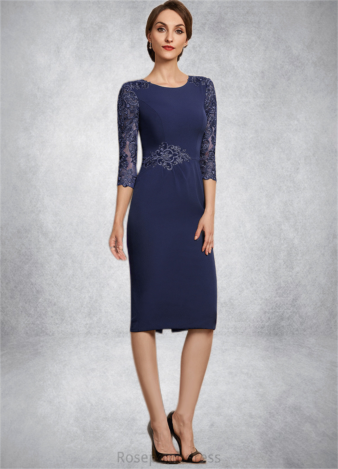 Zariah Sheath/Column Scoop Neck Knee-Length Lace Stretch Crepe Mother of the Bride Dress With Sequins SRS126P0014840