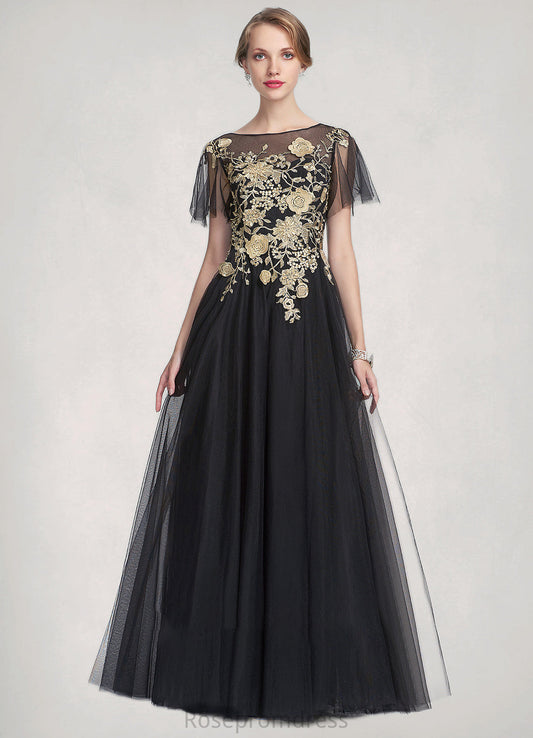 Amya A-Line/Princess Scoop Neck Floor-Length Tulle Mother of the Bride Dress With Lace SRS126P0014841