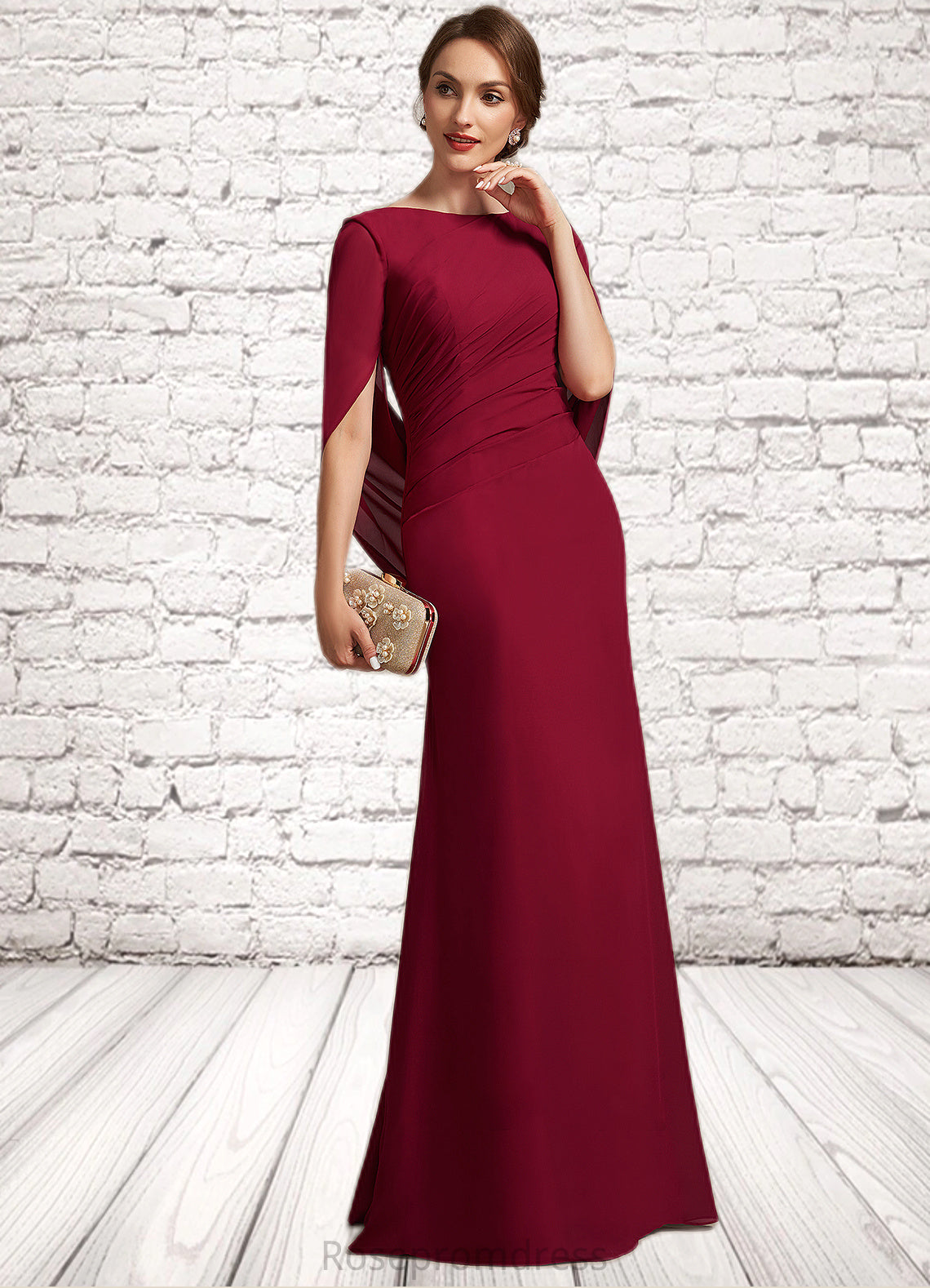 Nita Trumpet/Mermaid Scoop Neck Floor-Length Chiffon Mother of the Bride Dress With Ruffle SRS126P0014842