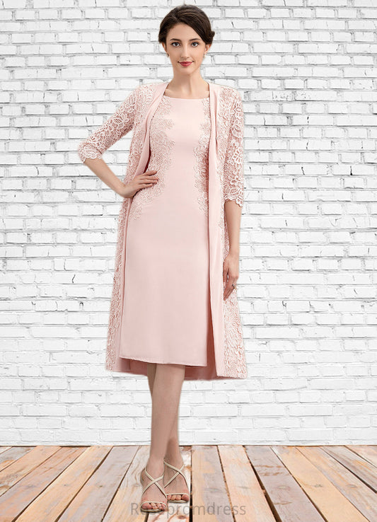 Rayne Sheath/Column Scoop Neck Knee-Length Lace Stretch Crepe Mother of the Bride Dress SRS126P0014843