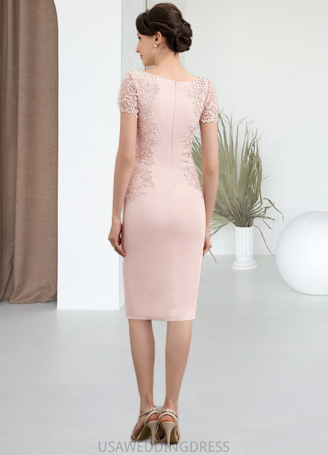 Amiyah Sheath/Column Scoop Neck Knee-Length Lace Stretch Crepe Mother of the Bride Dress DS126P0014843