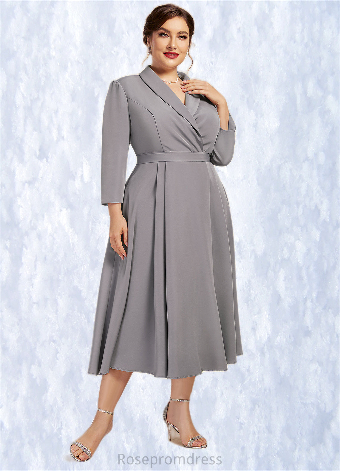 Zoe A-Line V-neck Tea-Length Stretch Crepe Mother of the Bride Dress SRS126P0014844