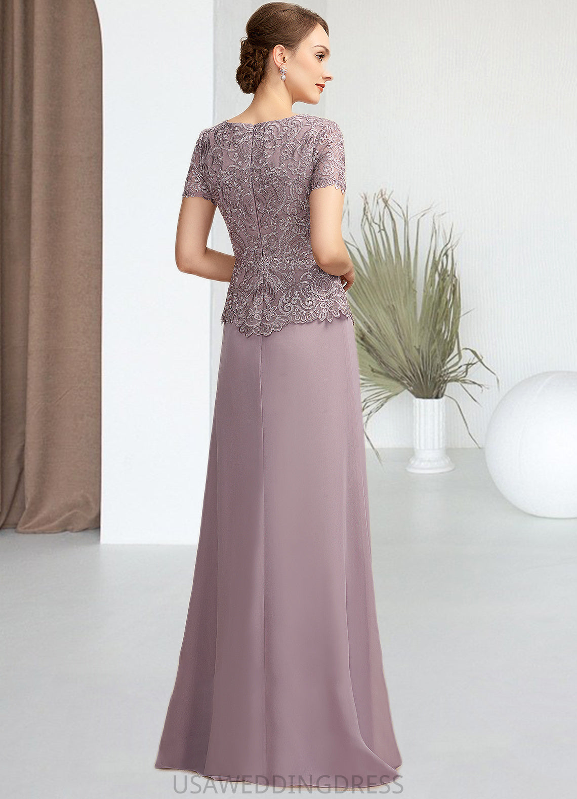 Janiya A-Line Scoop Neck Floor-Length Chiffon Lace Mother of the Bride Dress DS126P0014846