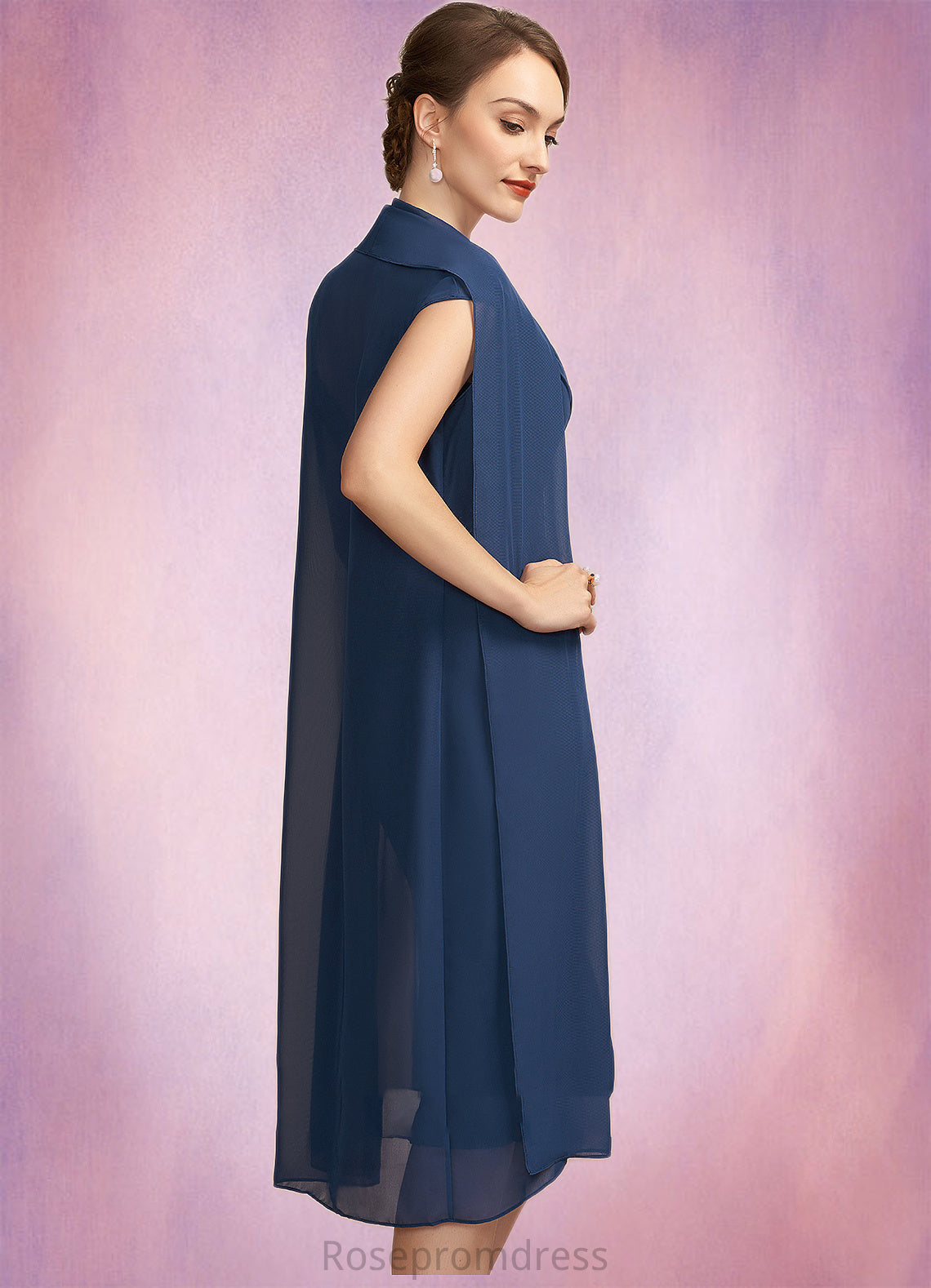 Paula Sheath/Column V-neck Knee-Length Chiffon Mother of the Bride Dress With Ruffle Beading Sequins SRS126P0014847