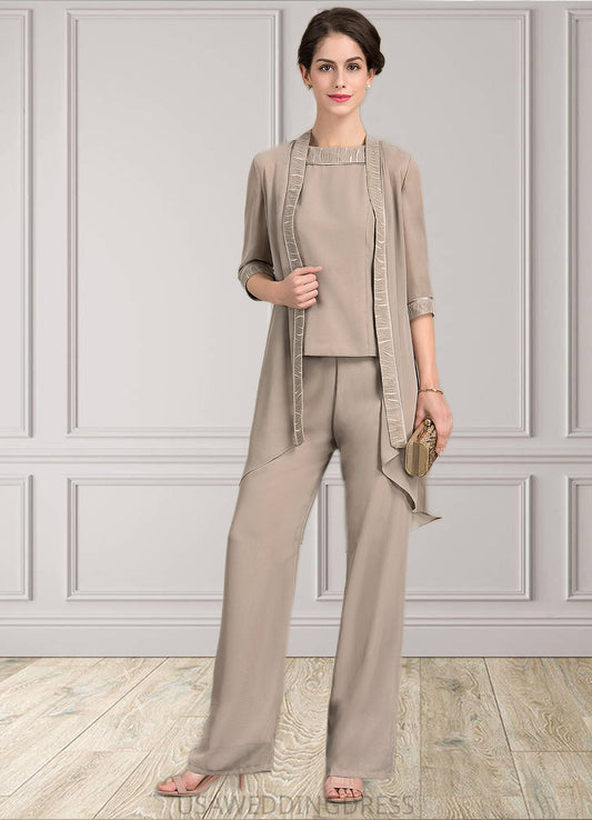 Sydney A-Line/Princess Scoop Neck Floor-Length Chiffon Mother of the Bride Two-piece outfit With Lace DS126P0014848