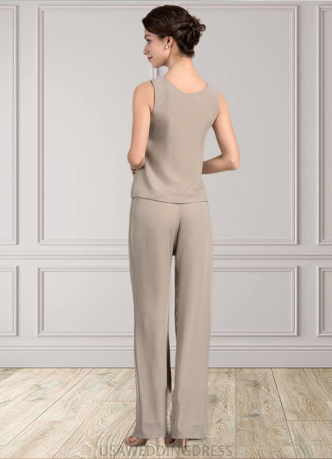 Sydney A-Line/Princess Scoop Neck Floor-Length Chiffon Mother of the Bride Two-piece outfit With Lace DS126P0014848