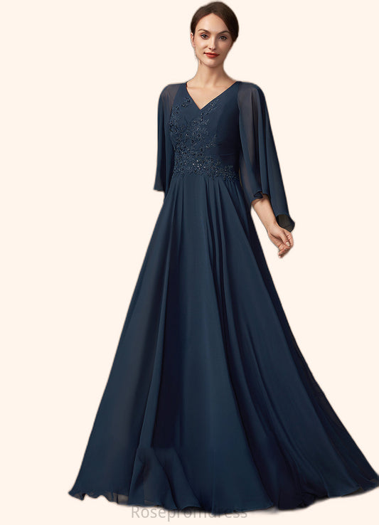 Shayla A-Line V-neck Floor-Length Chiffon Lace Mother of the Bride Dress With Beading Sequins SRS126P0014849