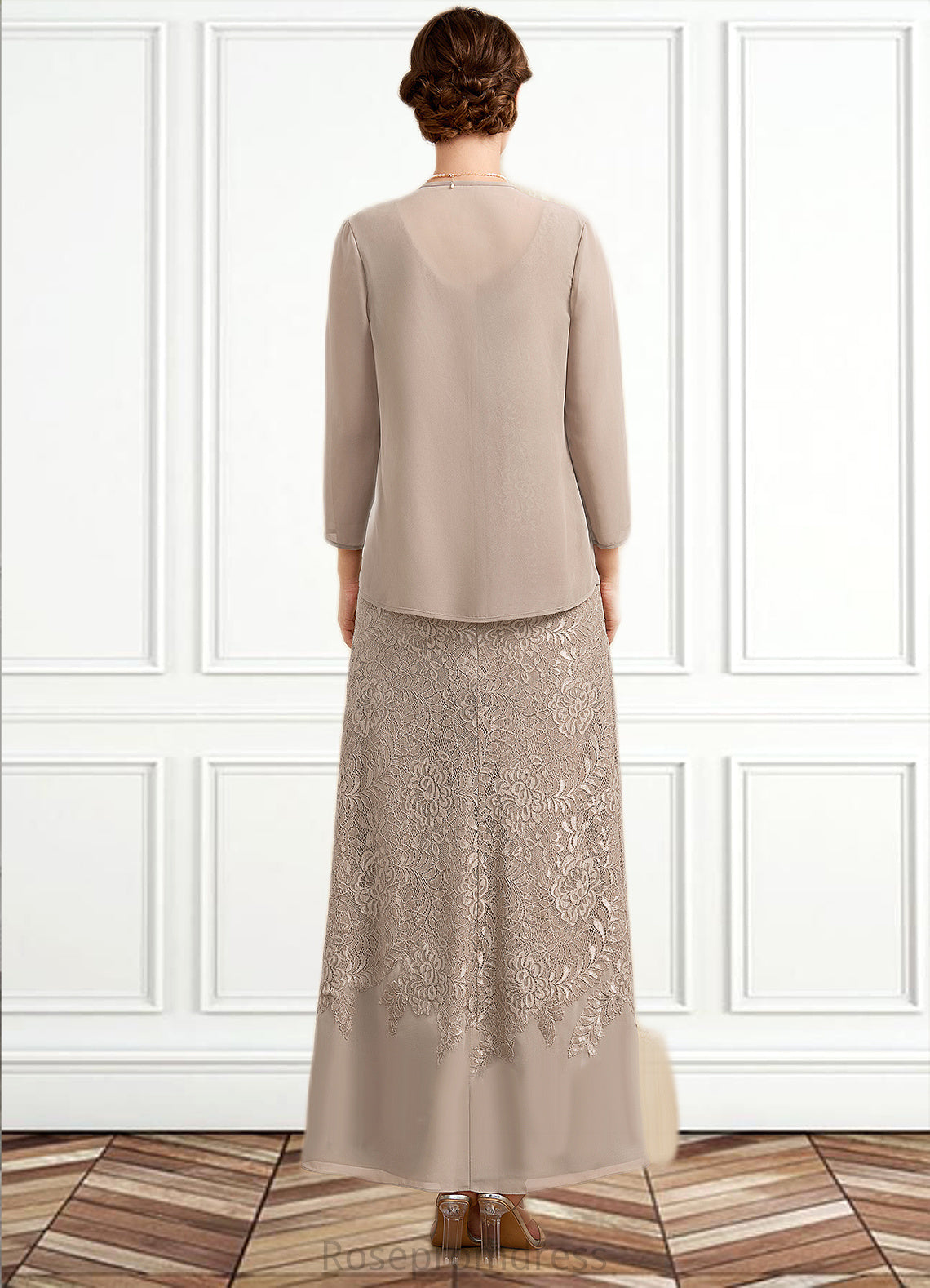 Susie A-Line V-neck Ankle-Length Chiffon Lace Mother of the Bride Dress SRS126P0014851