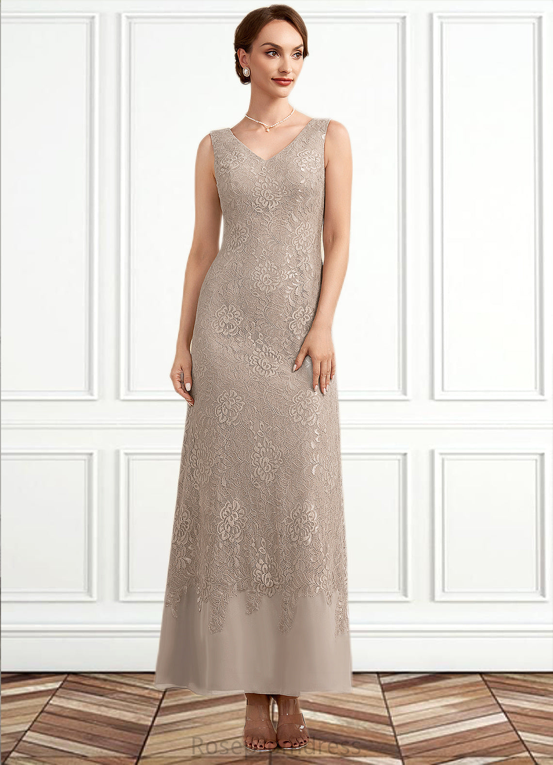 Susie A-Line V-neck Ankle-Length Chiffon Lace Mother of the Bride Dress SRS126P0014851