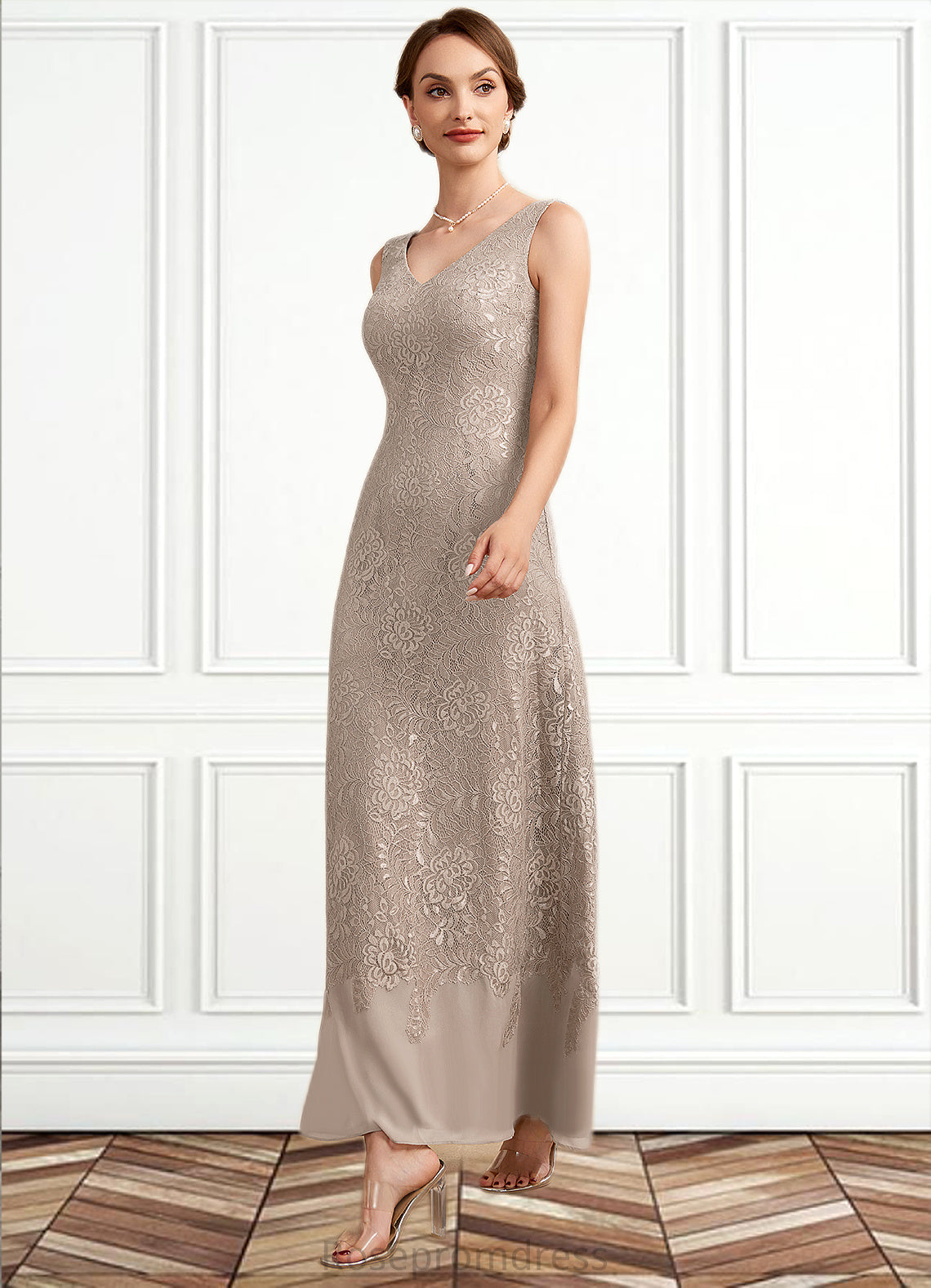 Susie A-Line V-neck Ankle-Length Chiffon Lace Mother of the Bride Dress SRS126P0014851