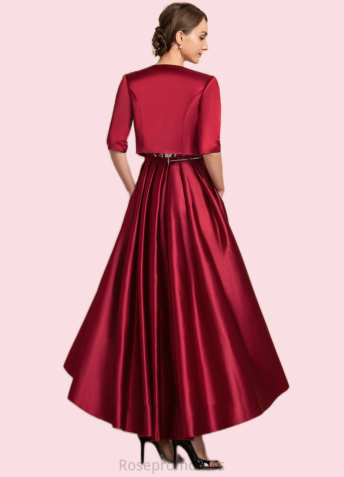 Irene A-Line Scoop Neck Asymmetrical Satin Lace Mother of the Bride Dress With Ruffle Sequins Pockets SRS126P0014853
