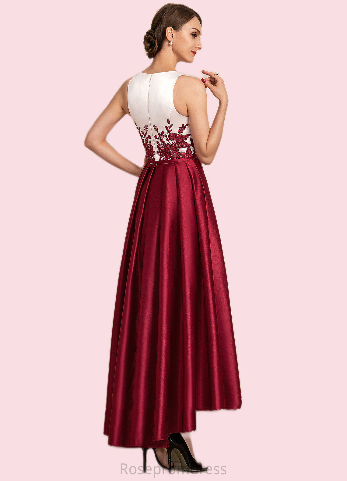 Irene A-Line Scoop Neck Asymmetrical Satin Lace Mother of the Bride Dress With Ruffle Sequins Pockets SRS126P0014853
