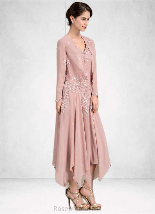 Rowan A-Line V-neck Ankle-Length Chiffon Mother of the Bride Dress With Appliques Lace Sequins SRS126P0014855