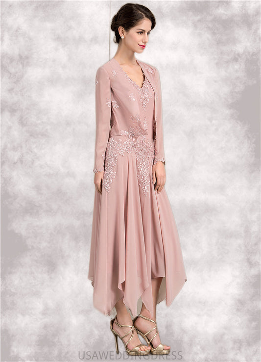 Zara A-Line V-neck Ankle-Length Chiffon Mother of the Bride Dress With Appliques Lace Sequins DS126P0014855