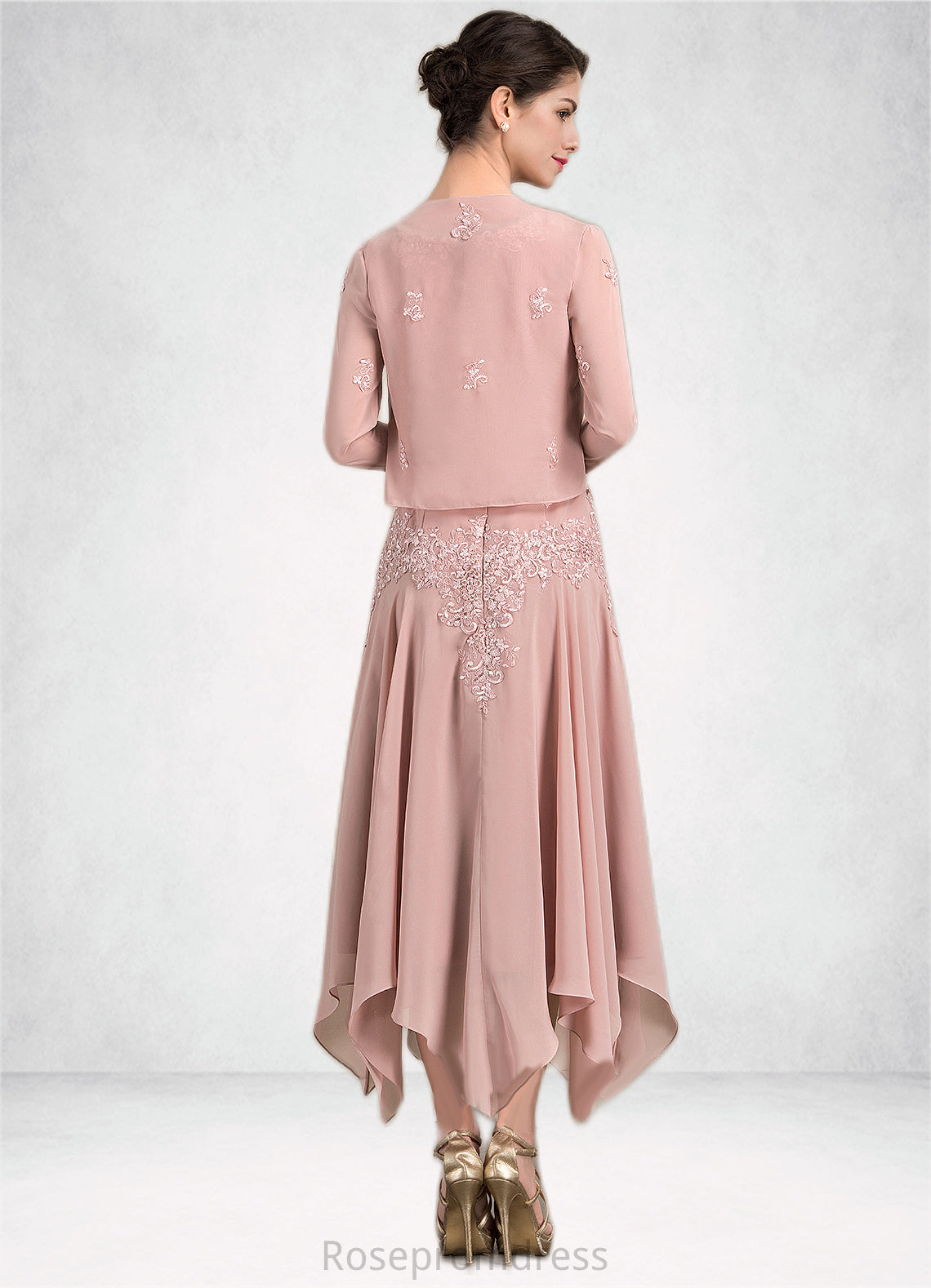 Rowan A-Line V-neck Ankle-Length Chiffon Mother of the Bride Dress With Appliques Lace Sequins SRS126P0014855