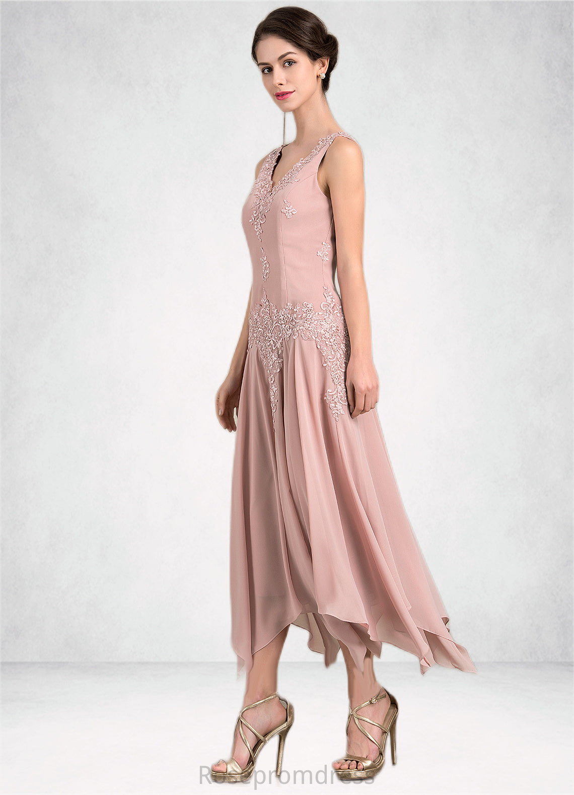Rowan A-Line V-neck Ankle-Length Chiffon Mother of the Bride Dress With Appliques Lace Sequins SRS126P0014855