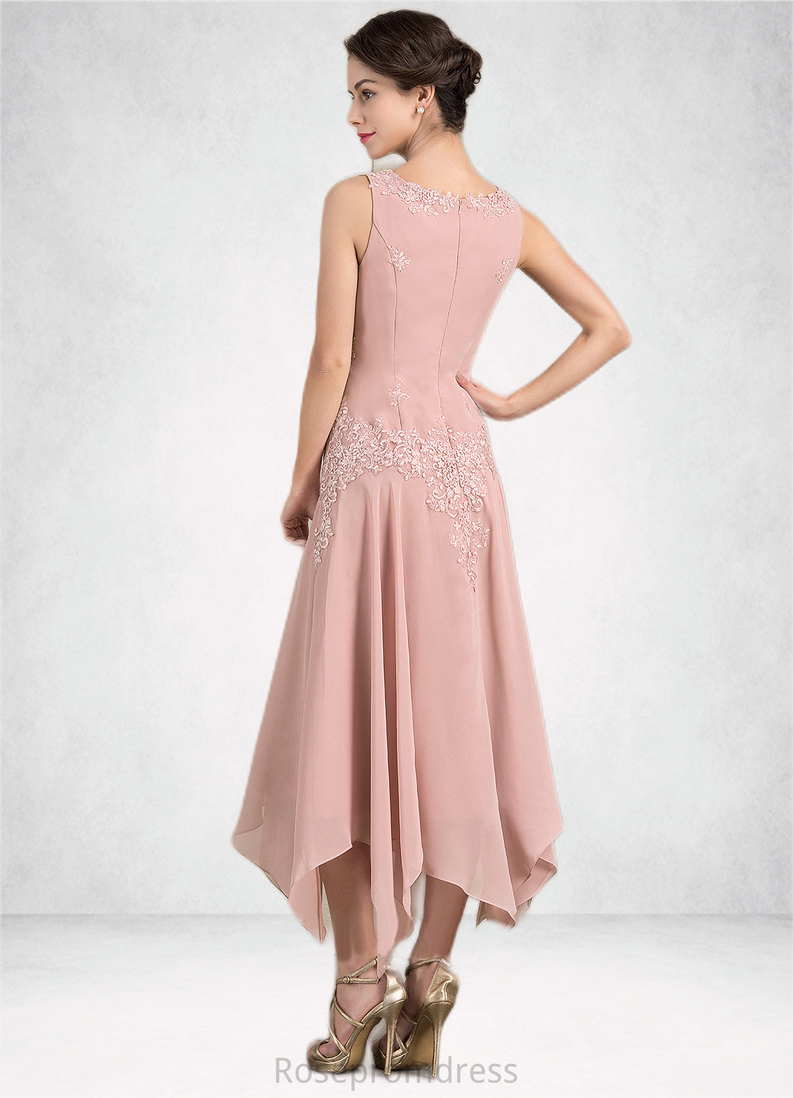 Rowan A-Line V-neck Ankle-Length Chiffon Mother of the Bride Dress With Appliques Lace Sequins SRS126P0014855