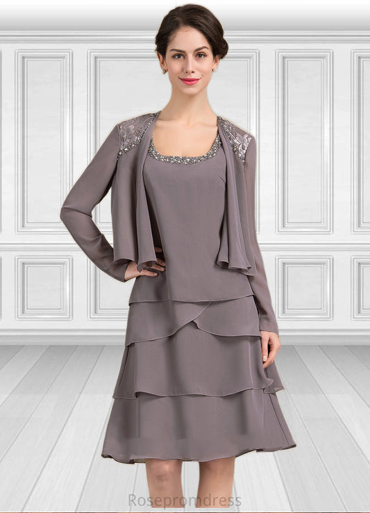 Alisa A-Line Square Neckline Knee-Length Chiffon Mother of the Bride Dress With Beading Sequins SRS126P0014856