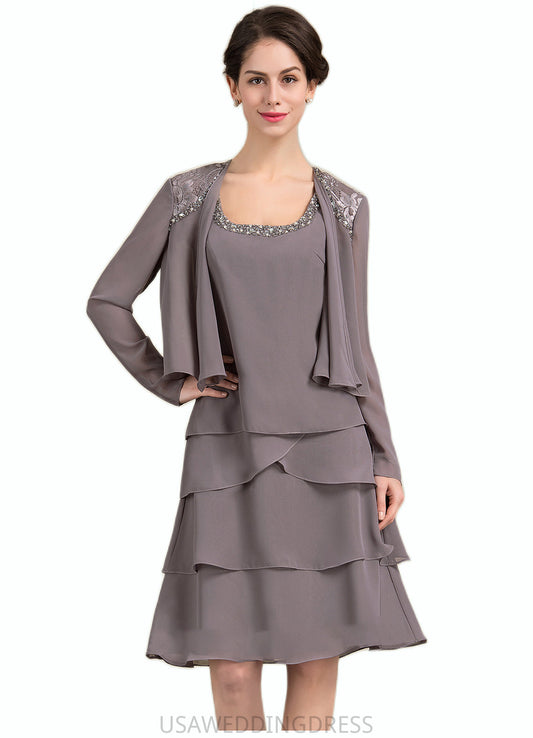 Maliyah A-Line Square Neckline Knee-Length Chiffon Mother of the Bride Dress With Beading Sequins DS126P0014856