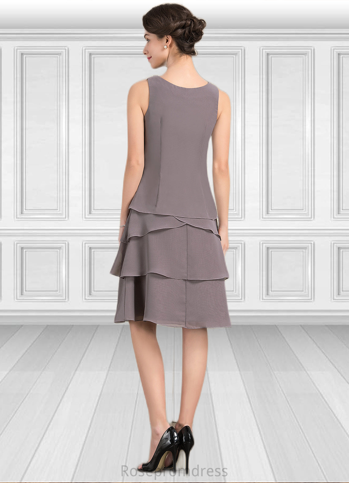Alisa A-Line Square Neckline Knee-Length Chiffon Mother of the Bride Dress With Beading Sequins SRS126P0014856