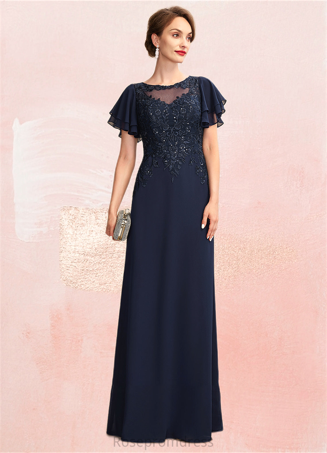 Jada A-Line Scoop Neck Floor-Length Chiffon Lace Mother of the Bride Dress With Sequins SRS126P0014857