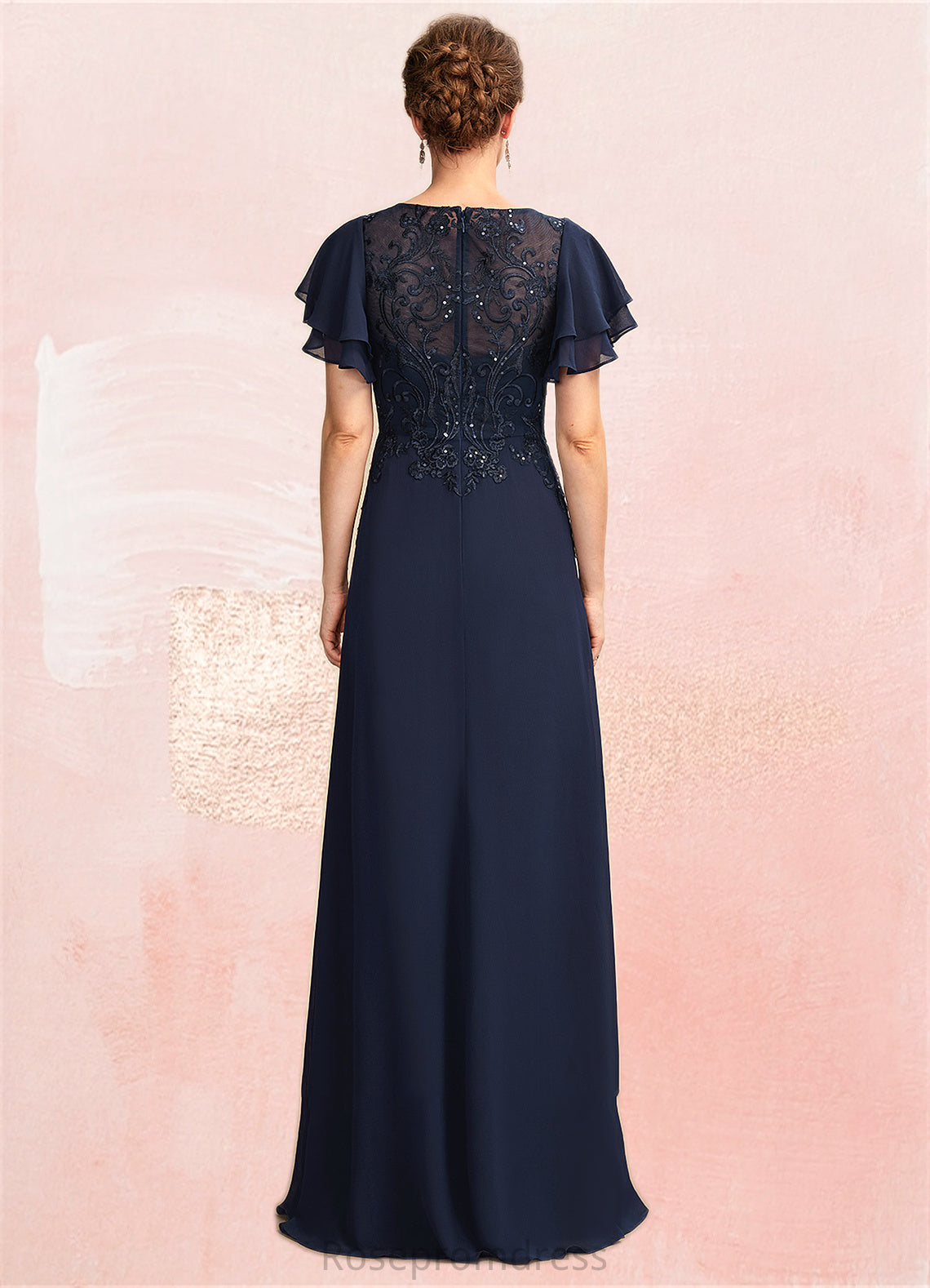 Jada A-Line Scoop Neck Floor-Length Chiffon Lace Mother of the Bride Dress With Sequins SRS126P0014857