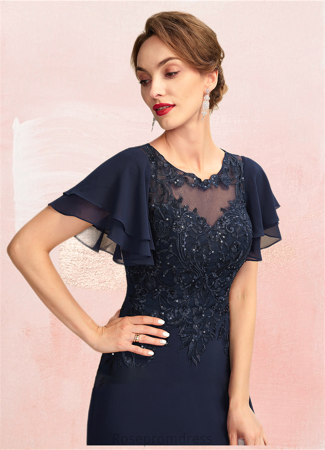 Jada A-Line Scoop Neck Floor-Length Chiffon Lace Mother of the Bride Dress With Sequins SRS126P0014857