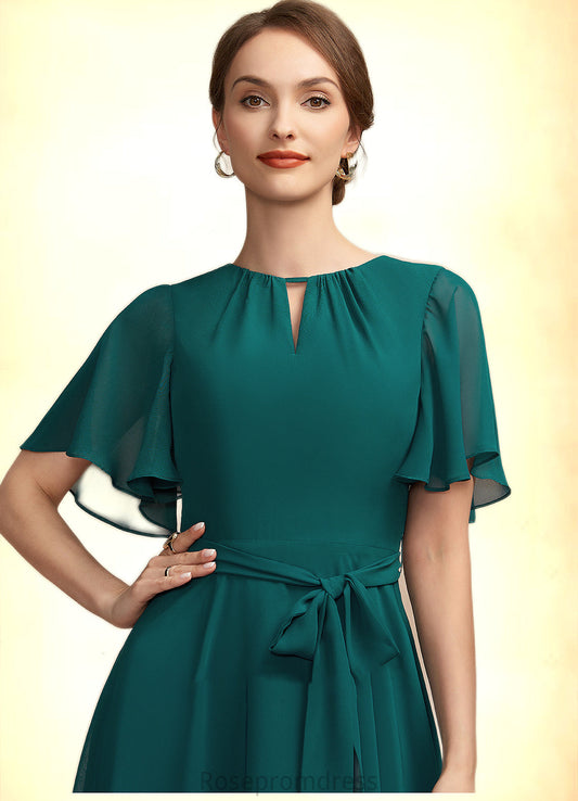 Iris A-Line Scoop Neck Asymmetrical Chiffon Mother of the Bride Dress With Ruffle Bow(s) SRS126P0014859