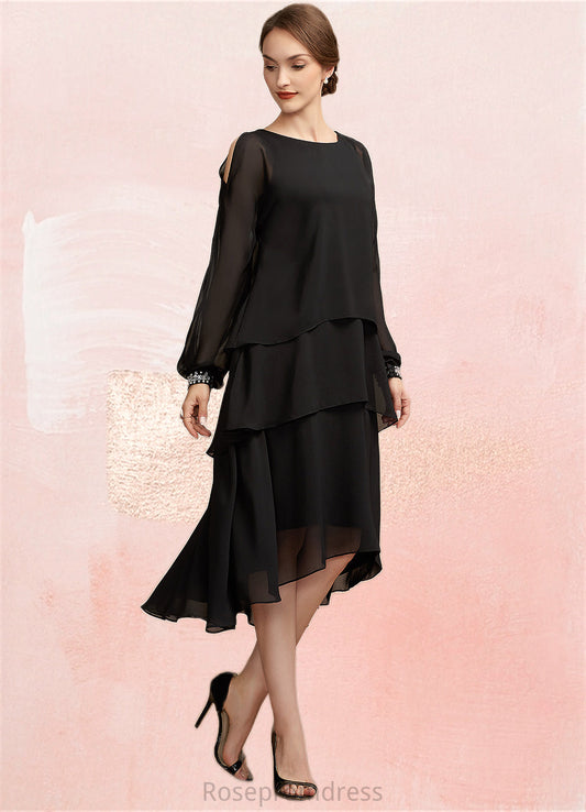 Scarlett A-Line Scoop Neck Asymmetrical Chiffon Mother of the Bride Dress With Beading SRS126P0014862