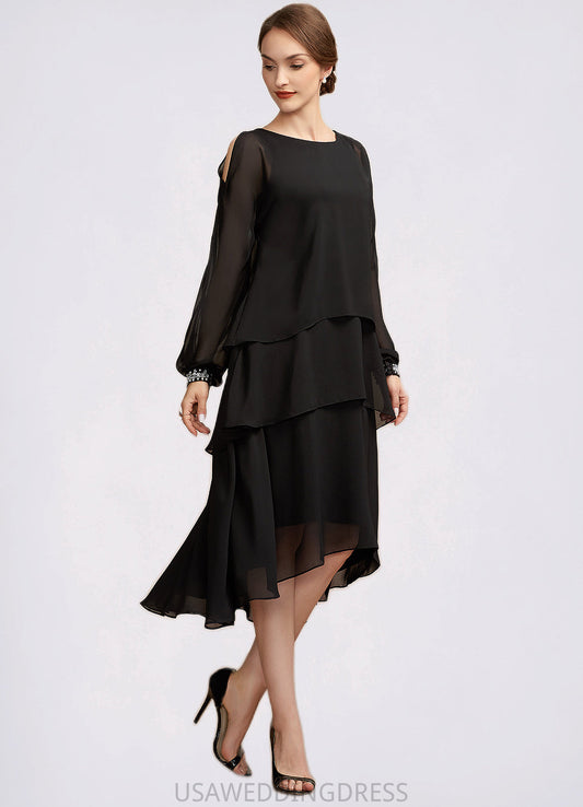 Selina A-Line Scoop Neck Asymmetrical Chiffon Mother of the Bride Dress With Beading DS126P0014862
