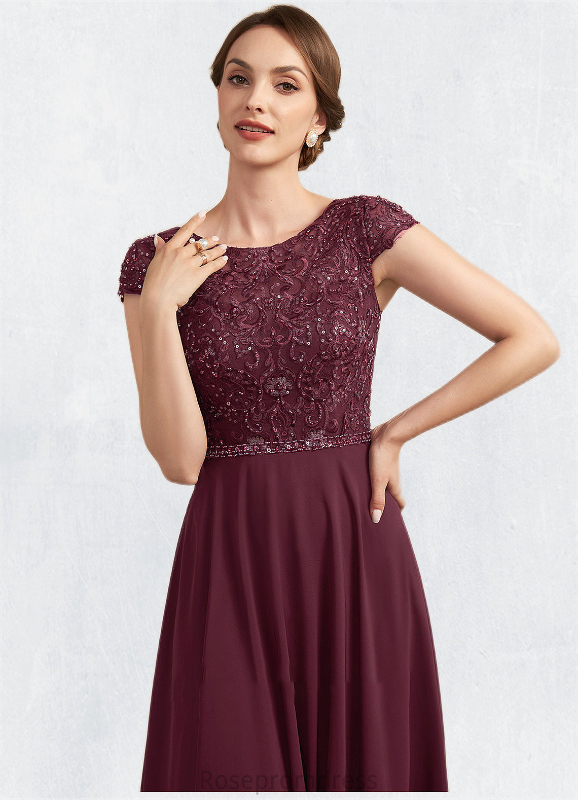 Heidi A-Line Scoop Neck Floor-Length Chiffon Lace Mother of the Bride Dress With Beading Sequins SRS126P0014863