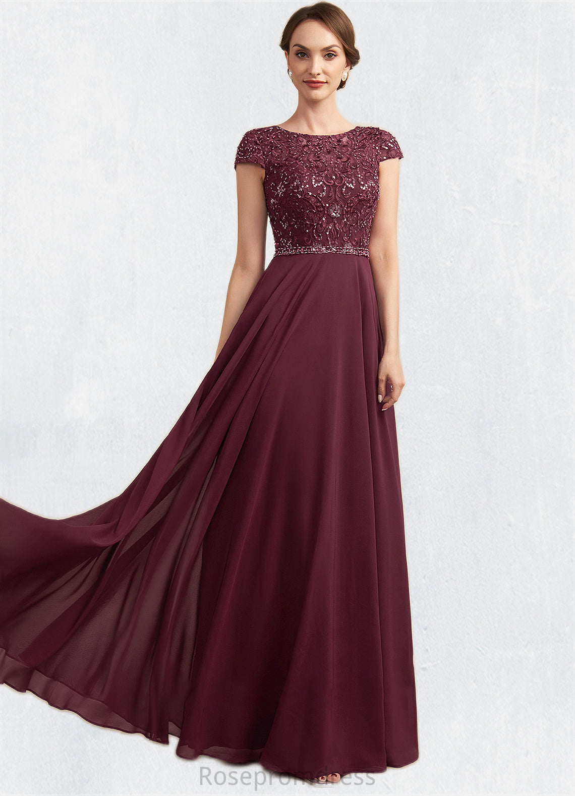 Heidi A-Line Scoop Neck Floor-Length Chiffon Lace Mother of the Bride Dress With Beading Sequins SRS126P0014863