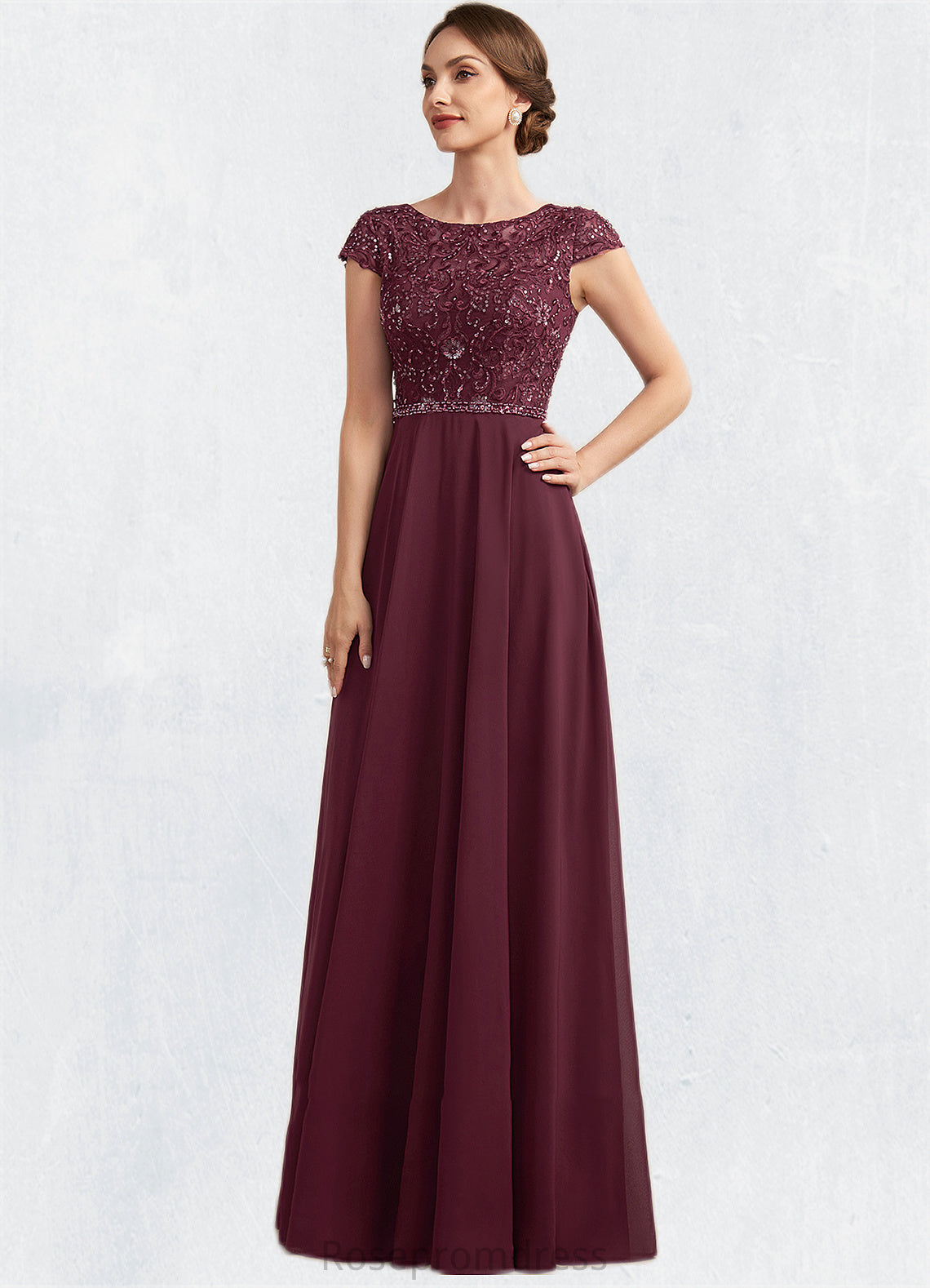 Heidi A-Line Scoop Neck Floor-Length Chiffon Lace Mother of the Bride Dress With Beading Sequins SRS126P0014863