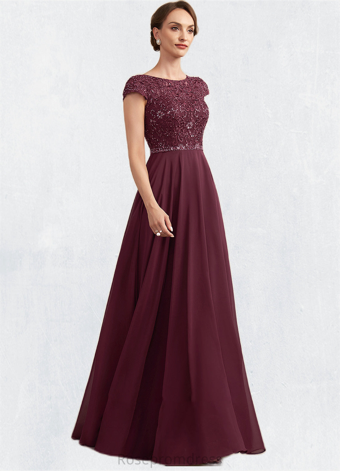 Heidi A-Line Scoop Neck Floor-Length Chiffon Lace Mother of the Bride Dress With Beading Sequins SRS126P0014863